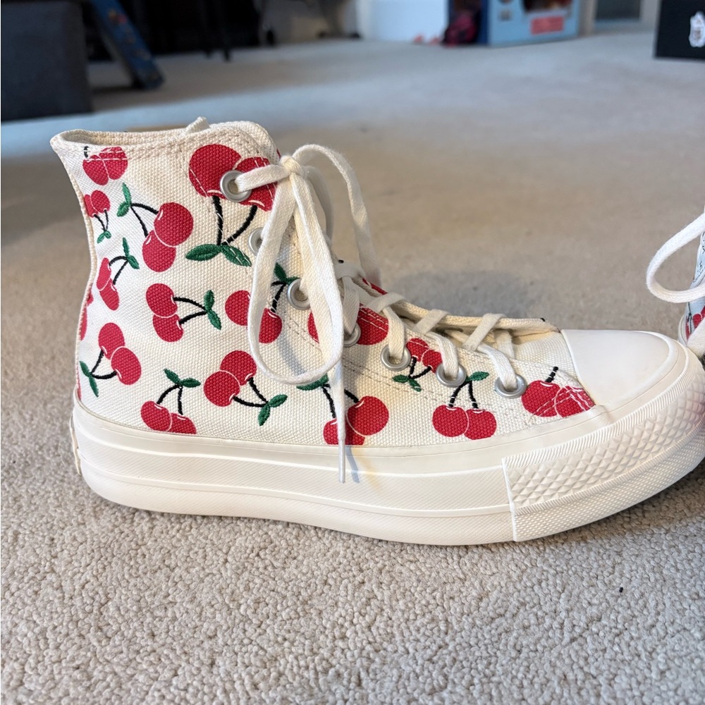 Converse White High Top Sneakers with Red Cherry Print - Picture 5 of 11